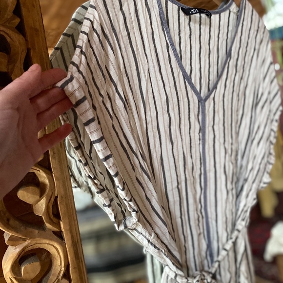 ZARA Linen Blend Tie Front Tunic - Picture 2 of 5